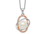 Rose Plated Sterling Silver Cultured Freshwater Pearl Pendant Necklace with Chain