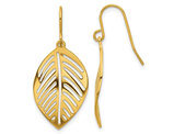 Yellow Plated Stainless Steel Leaf Dangle Hook Earrings