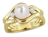 7-7.5mm Freshwater Cultured Pearl Ring in Yellow Plated Sterling Silver