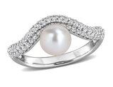 6-6.5mm Freshwater Cultured Pearl Ring in Sterling Silver with White Topaz