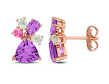 4.50 Carat (ctw) Pink Tourmaline, Amethyst and Green Quartz Earrings Rose Sterling Silver Earrings