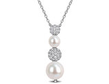 1/2 Carat (ctw) White Topaz and Freshwater Cultured Pearl Necklace Pendant Sterling Silver with Chain