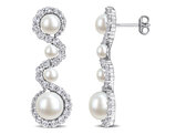 3.29 Carat (ctw) White Topaz and Freshwater Cultured Pearl Dangle Earrings Sterling Silver