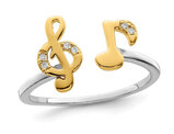 Two Tone Sterling Silver Music Notes Adustable Ring with Accent Cubic Zirconia