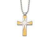 Men's Yellow Plated Two Tone Stainless Steel Cross Necklace with Chain (22 inches)