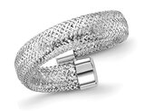 14K Rhodium Plated Gold Mesh Stretch Bypass Ring Band
