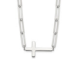 Sterling Silver Sideways Cross Pendant Necklace with Paperclip Chain (16 inches)