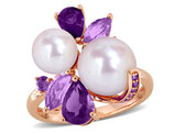 1.79 Carat (ctw) African Amethyst, Rose De France Freshwater Pearl Ring Sterling Silver