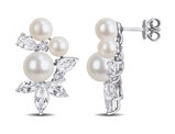 5.38 Carat (ctw) White Topaz and Freshwater Cultured Pearl Dangle Earrings Sterling Silver