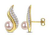 4/5 Carat (ctw) White Topaz and Freshwater Cultured Pearl Dangle Earrings Yellow Sterling Silver