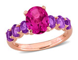 3.21 Carat (ctw) Pink Topaz and Africa Amethyst Ring in Rose Sterling Silver