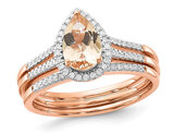 1.05 Carat (ctw) Pear Morganite Engagement Wedding Ring Bridal Set 14K Rose Gold with Diamonds