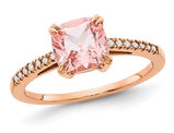 1.15 Carat (ctw) Cushion Pink Morganite Ring in 10K Rose Pink Gold with Diamonds (size 7)