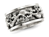 Men's Antiqued Polished Skull Ring in Sterling Silver with Spinning Center
