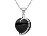 Sterling Silver Black Onyx Heart Pendant Necklace with Chain