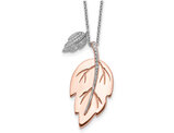 Rose Plated Sterling Silver Leaf Pendant Necklace with Chain (16 inches)