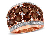 5.55 Carat (ctw) Smokey Quartz Ring in Rose Plated Sterling Silver with Accent Diamonds