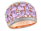 5.15 Carat (ctw) Rose De France Ring in Rose Plated Sterling Silver with Accent Diamonds