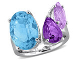 10.00 Carat (ctw) Blue Topaz, Pink Amethyst, Amethyst Three Stone Ring in Sterling Silver