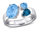 3.30 Carat (ctw) Blue Topaz anf London Blue Topaz Three Stone Ring Sterling Silver