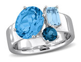 4.40 Carat (ctw) Sky, Swiss and London Blue Topaz Three Stone Ring Sterling Silver