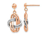 14K Rose Pink and White Gold Dangle Knot Post Earrings