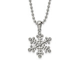 Polished Stainless Steel Snowflake Charm Pendant Necklace with Chain (24 Inches)