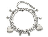 Stainless Steel Polished Hearts and Beads Bracelet (7 inches)