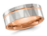 Men's Stainless Steel Rose Plated Grooved Band Ring (8mm)