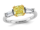 1.98 Carat (ctw VS, D-E-F) Certified Lab-Grown Yellow Cushion-Cut Diamond Engagement Ring in 14K White Gold