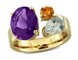 3.94 Carat (ctw) Africa Amethyst, Madeira Citrine and Green Quartz Three Stone Ring Yellow Sterling Silver