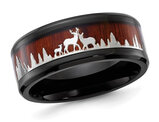 Men's Black Plated Stainless Steel Wood Deer Inlay Band Ring (8mm)