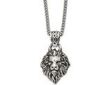 Stainless Steel Antiqued Lion Head Charm Pendant Necklace with Chain