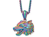 Rainbow Plated Stainless Steel Wolf Head Charm Pendant Necklace with Chain