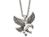 Stainless Steel Antiqued Eagle Charm Pendant Necklace with 24 Inch Chain 