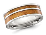 Men's Stainless Steel Polished Twin Wood Inlay Wedding Band Ring