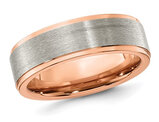 Men's Rose Plated Titanium Brushed Center Band Ring (7mm)