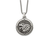 Stainless Steel Antiqued Chimera Charm Circle Pendant Necklace with Chain