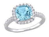 3.50 Carat (ctw) Cushion Cut Blue Topaz and White Topaz Halo Ring in Sterling Silver