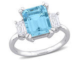 4.86 Carat (ctw) Blue Topaz and White Topaz Three Stone Ring in Sterling Silver