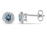1.06 Carat (ctw) Blue Topaz Halo Earrings with Accent Diamonds in Sterling Silver