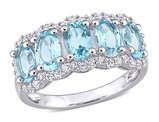 3.10 Carat (ctw) Blue Topaz and White Band Ring Sterling Silver