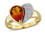 1.50 Carat (ctw) Madeira Citrine Heart Ring in 10K Yellow Gold with Diamonds