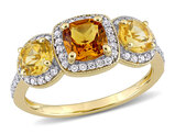 1.73 Carat (ctw) Cushion-Cut Maderia Citrine Ring in Yellow Sterling Silver with Diamonds