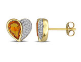 1.30 Carat (ctw) Madeira Citrine Heart Post Earrings in 10K Yellow Gold