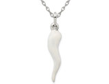 White Enamel Italian Horn Pendant Necklace in Sterling Silver