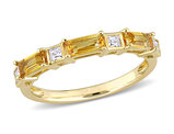 7/8 Carat (ctw) Baguette Citrine and White Topaz Band Ring 10K Yellow Gold