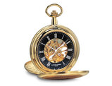 Charles Hubert Gold Plated Double Hunter Black Dial Pocket Watch (47mm)
