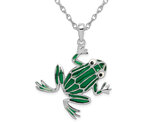 Sterling Silver Green Enamel Frog Pendant Necklace with Chain