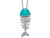 Sterling Silver Fish Charm Pendant Necklace with Chain and Sythentic Cubic Zirconias